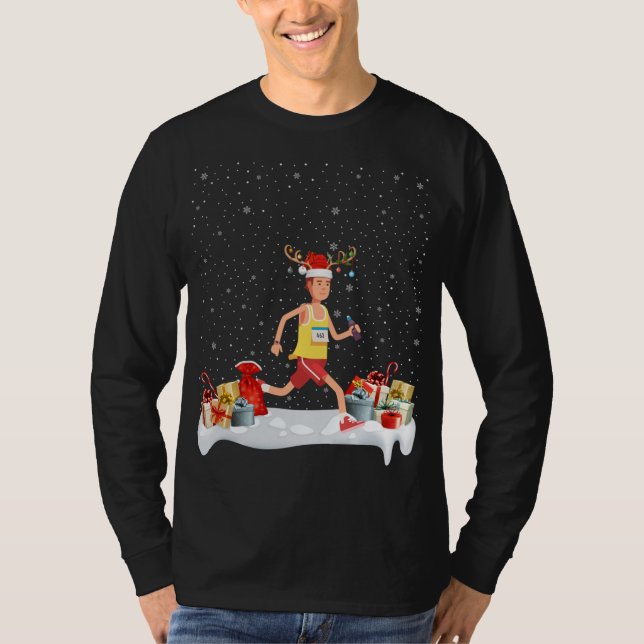 Camiseta Graciosa Navidad iluminando reno Santa Hat Maratho (Anverso)