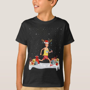 Camiseta Graciosa Navidad iluminando reno Santa Hat Maratho