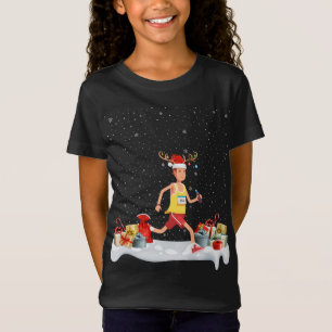 Camiseta Graciosa Navidad iluminando reno Santa Hat Maratho