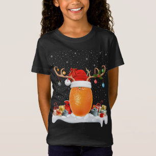Camiseta Graciosa Navidad Iluminando reno Santa Hat Naranja