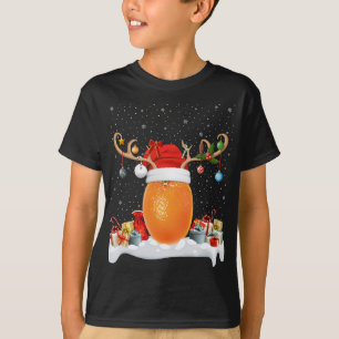 Camiseta Graciosa Navidad Iluminando reno Santa Hat Naranja