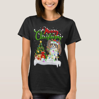 Camiseta Graciosa Papillon Dog Lover Xmas iluminando Papill