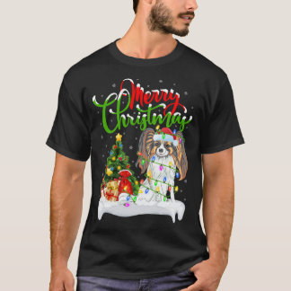 Camiseta Graciosa Papillon Dog Lover Xmas iluminando Papill