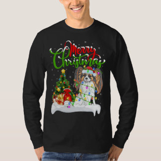 Camiseta Graciosa Papillon Dog Lover Xmas iluminando Papill