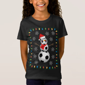 Camiseta Graciosa pelota de fútbol Snowman Santa Hat Scarf 