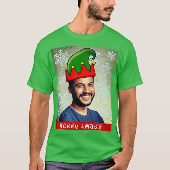 Camiseta Graciosa personalizado Xmas. Foto de Elf gorra T-S (Anverso)