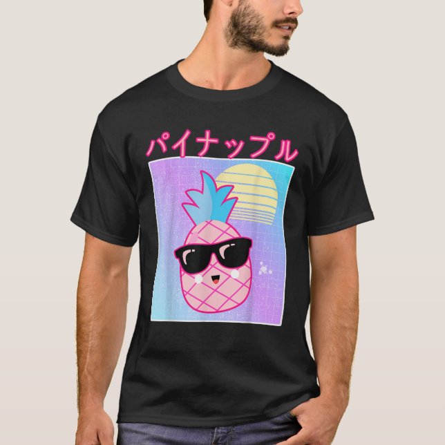 Camiseta Graciosa piña japonesa Kawaii retro 90 con sol (Anverso)