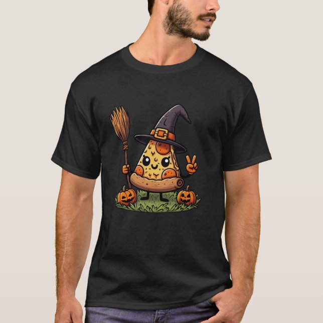 Camiseta Graciosa Pizza Calabaza de Brujas Halloween hombre (Anverso)