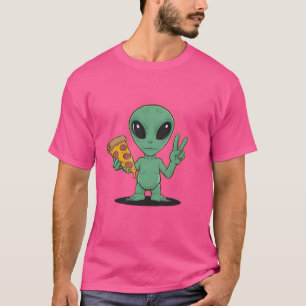 Camiseta Graciosa Pizza OVNI Alien Comer Pizza Extraterrest