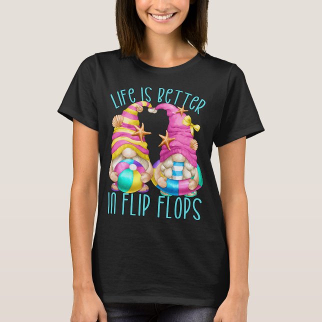 Camiseta Graciosa Playa Gnomes La Vida Es Mejor En Flip Flo (Anverso)