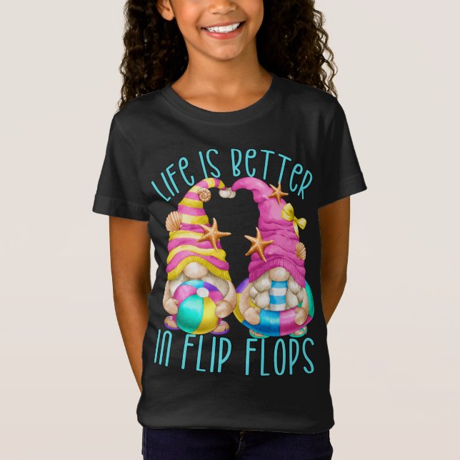 Camiseta Graciosa Playa Gnomes La Vida Es Mejor En Flip Flo (Anverso)