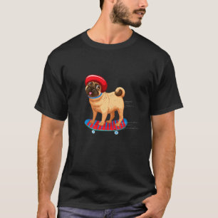Camiseta Graciosa Pug En El Skateboard En El Perro Gorra De