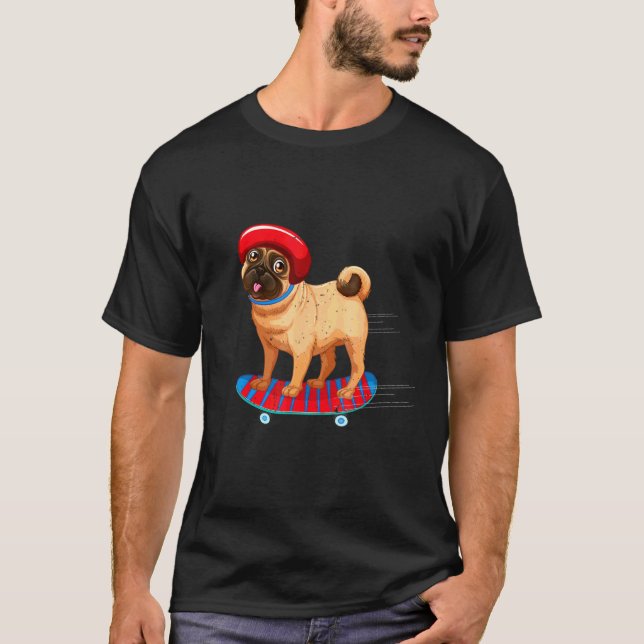 Camiseta Graciosa Pug En El Skateboard En El Perro Gorra De (Anverso)