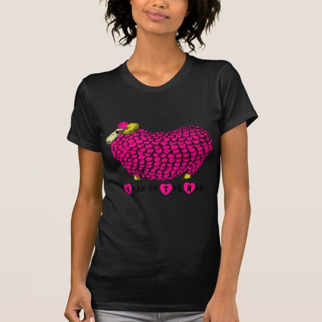 Camiseta Graciosa Ram Rosa Año Nuevo Chino Zodiac Mujeres B (Anverso)