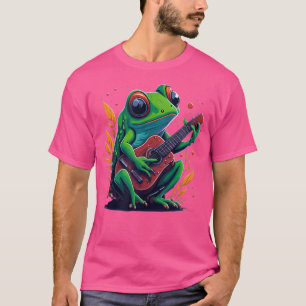 Camiseta Graciosa Rana De Árbol De Ojos Rojos Tocando Guita
