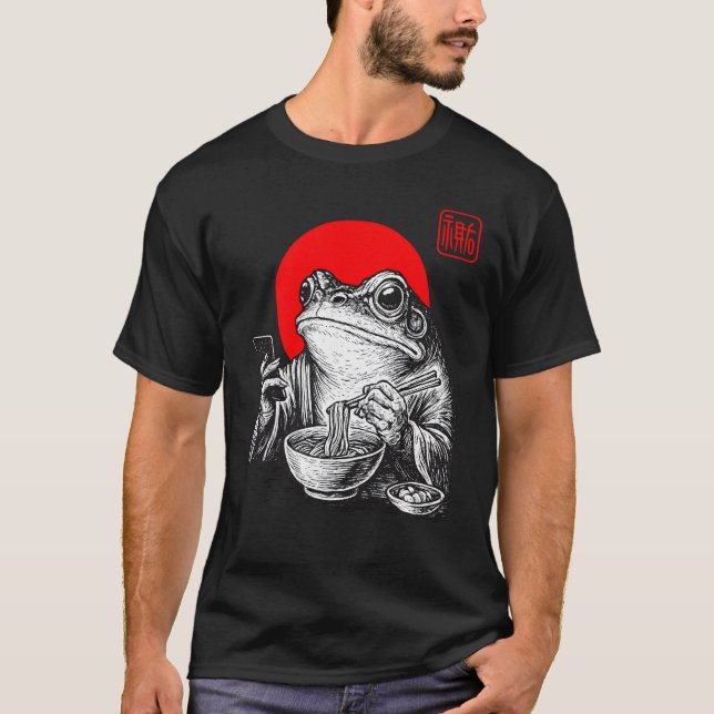 Camiseta Graciosa rana grumpy come Ramen y desplaza el arte (Anverso)
