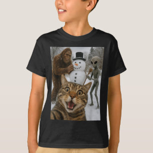 Camiseta Graciosa Selfie De Gato Navidad Con Alienígenas Y