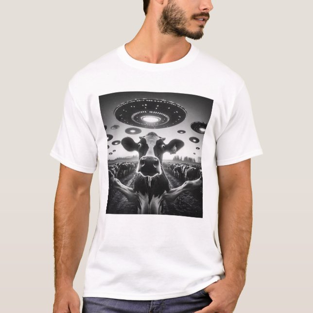 Camiseta Graciosa Selfie de vaca lechera de vaca Alien con  (Anverso)