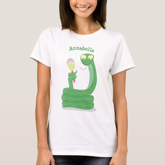 Camiseta Graciosa serpiente verde con maraca personalizado (Anverso)