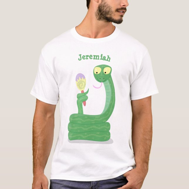 Camiseta Graciosa serpiente verde con maraca personalizado (Anverso)