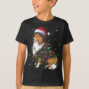 Camiseta Graciosa Sheltie Perro Xmas iluminando Santa Hat S