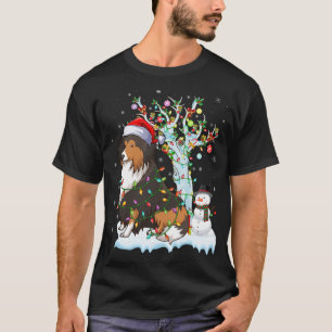 Camiseta Graciosa Sheltie Perro Xmas iluminando Santa Hat S