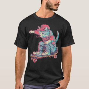 Camiseta Graciosa Skateboarding Cat Jugadora Mujeres Hombre
