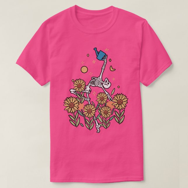 Camiseta Graciosa Skeleton Dancing Gardener Sunflowers Plan (Diseño del anverso)