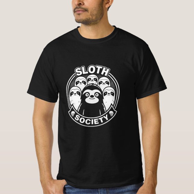 Camiseta Graciosa "Sociedad Sloth" Negra y Blanca Minimalis (Anverso)