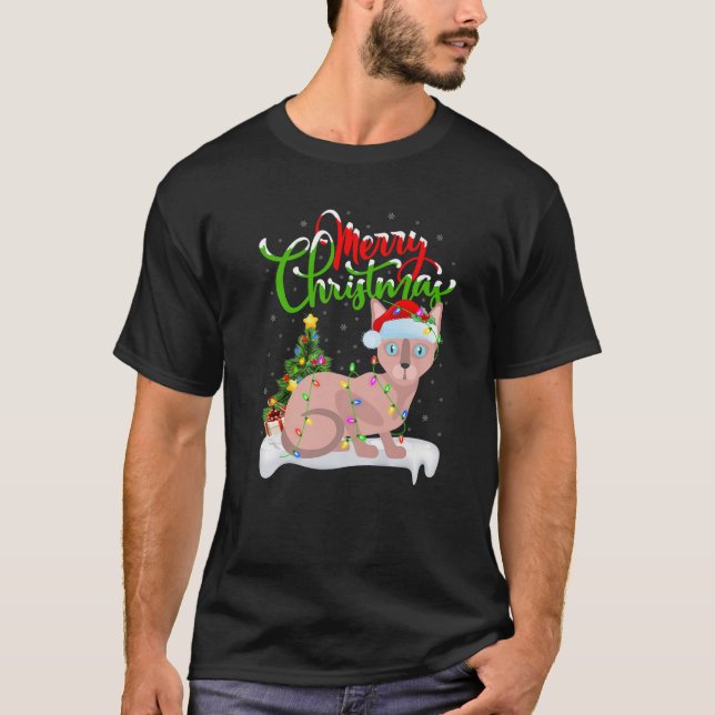 Camiseta Graciosa Sphynx Cat Lover Xmas Iluminación Sphynx  (Anverso)