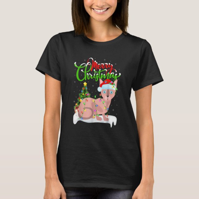 Camiseta Graciosa Sphynx Cat Xmas iluminar Sphynx Cat Chris (Anverso)