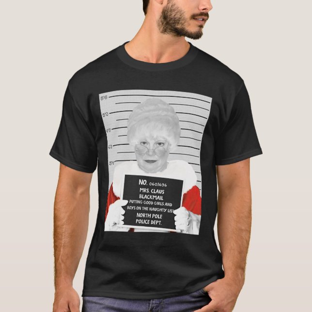 Camiseta Graciosa Sra. Claus Mugshot encarcelada arrestada  (Anverso)