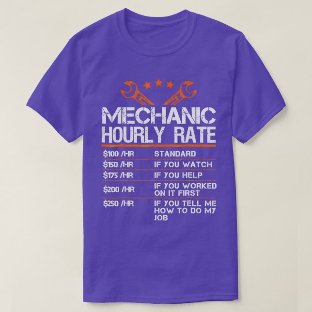 Camiseta Graciosa tarifa mecánica por hora regalo Tarifas d (Diseño del anverso)