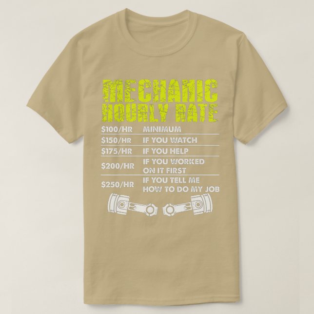 Camiseta Graciosa tarifa mecánica por hora Regalo Tarifas d (Diseño del anverso)