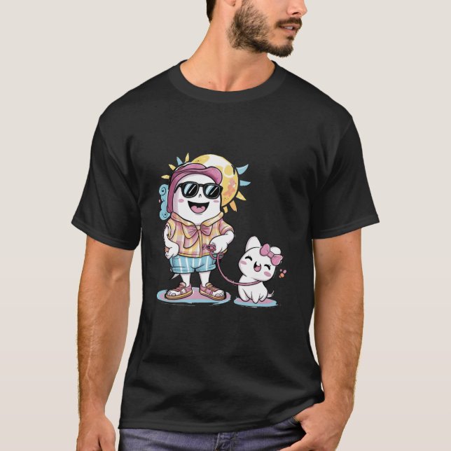 Camiseta Graciosa temporada estival para gatos fantasma (Anverso)