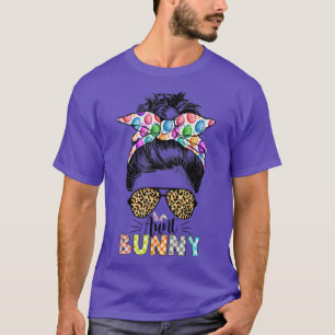 Camiseta Graciosa tía Bunny Leopard Messy Bun Feliz Día de