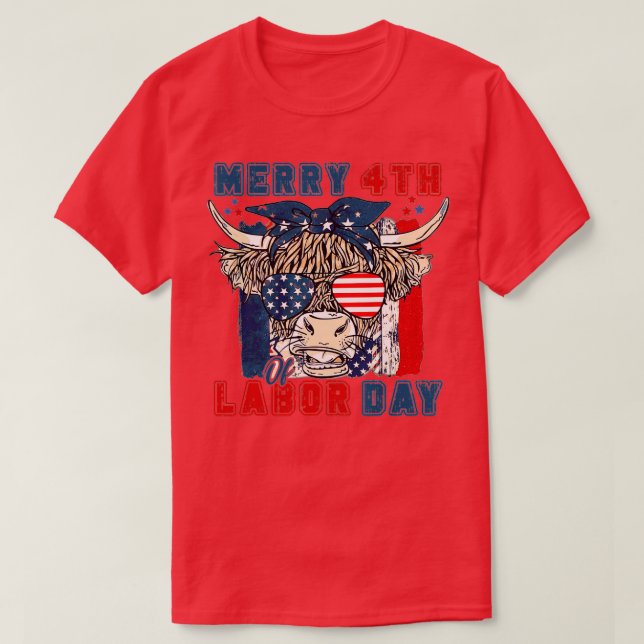 Camiseta Graciosa Vaca De Highland 4 De Día Del Trabajo Nor (Diseño del anverso)