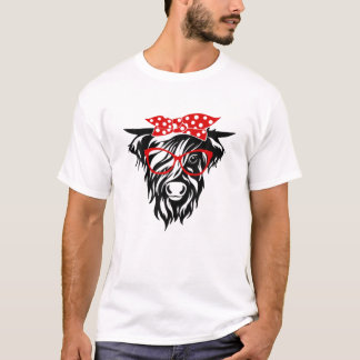 Camiseta Graciosa Vaca Highland Con Bandana Y Gafas