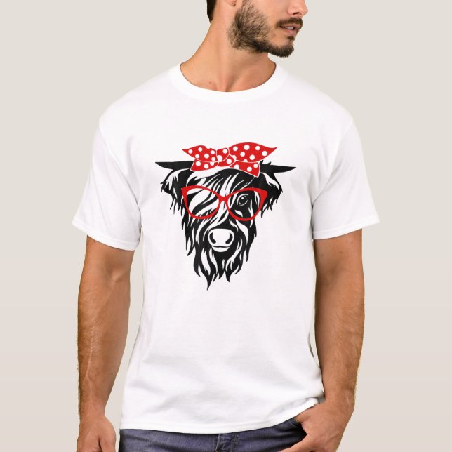Camiseta Graciosa Vaca Highland Con Bandana Y Gafas (Anverso)