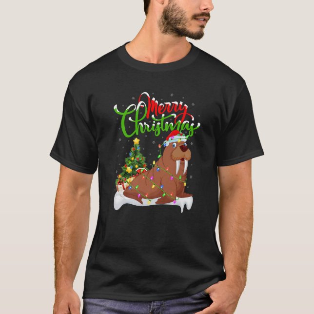 Camiseta Graciosa Walrus Animal Lover Xmas Light Walrus Chr (Anverso)