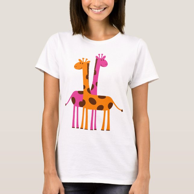 Camiseta Graciosas jirafas de café, regalos de naranja rosa (Anverso)