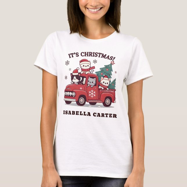 Camiseta Graciosas Navidades Graciosas Mujeres Cat Basic (Anverso)