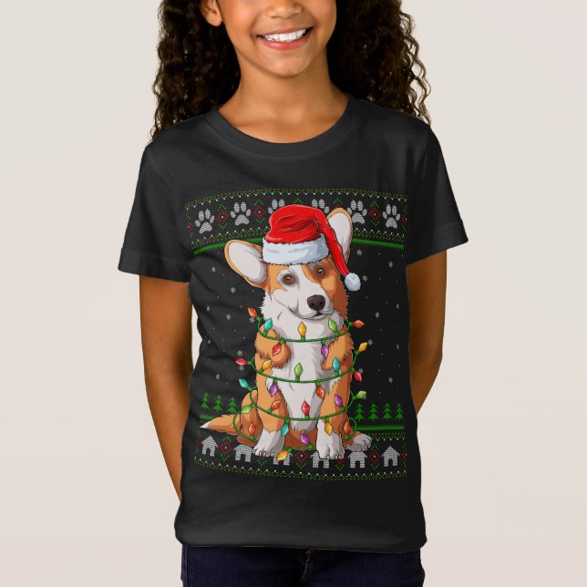 Camiseta Graciosas navidades iluminando Santa Hat Corgi gal (Anverso)