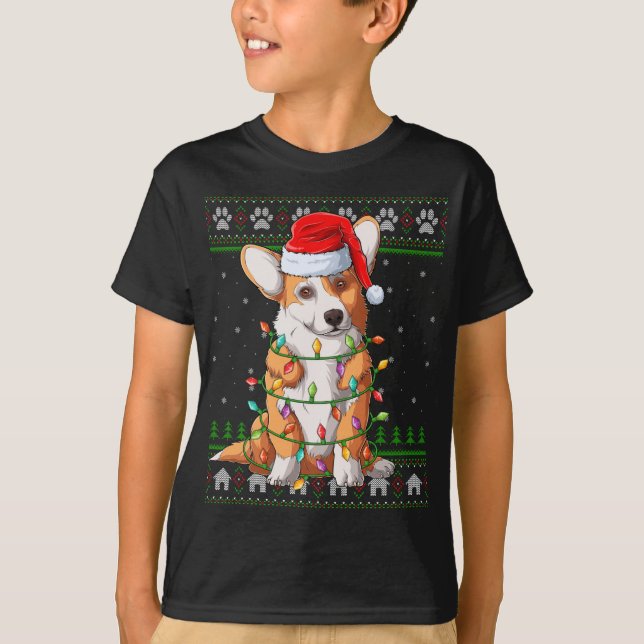 Camiseta Graciosas navidades iluminando Santa Hat Corgi gal (Anverso)