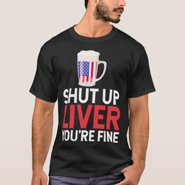 Camiseta Gracioso 4 De Julio Bandera Estadounidense Cerveza (Anverso)