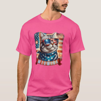 Camiseta Gracioso 4 de Julio Meowica Bandera Patriótica Est