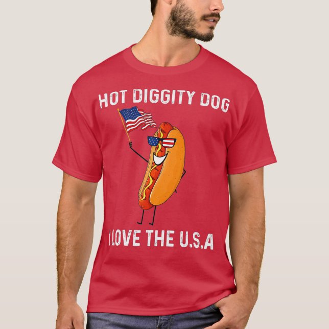 Camiseta Gracioso 4 de julio Perro de la Hot Diggity I Love (Anverso)