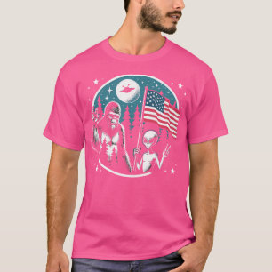 Camiseta Gracioso 4 De Julio Pie Grande Alien Ufo Bandera E
