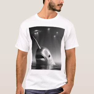 Camiseta Gracioso Alien Narwhal Racoon Selfie con OVNIs