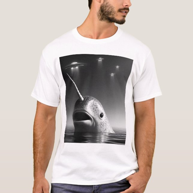 Camiseta Gracioso Alien Narwhal Racoon Selfie con OVNIs (Anverso)